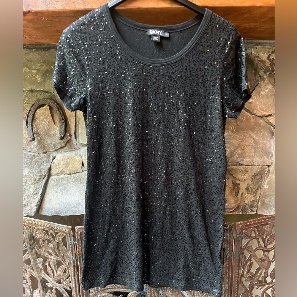 DKNY Black Sequin Short Sleeve Tee
